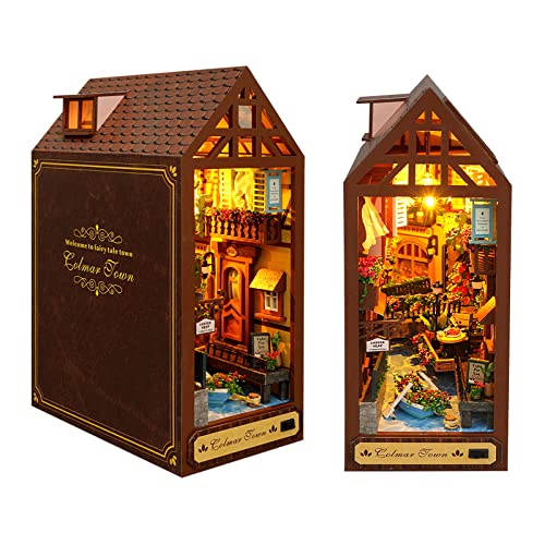 Cuteefun Book Nook DIY holzbausatz, Miniatur Puppenhaus Kit, Buchstützen Modell Holzbausatz, Buchstützen aus Holz, Geschenk zum Geburtstag (Colmar Town) von Cuteefun