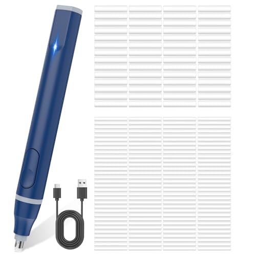 Cuteefun Elektrischer Radiergummi, USB C Wiederaufladbarer Radierstift Elektrisch mit 220 Radiergummi Minen, 2 Größen, Komfort Griff Präzisionsradierer für Studenten, Skizzen, Ingenieure, Blau von Cuteefun