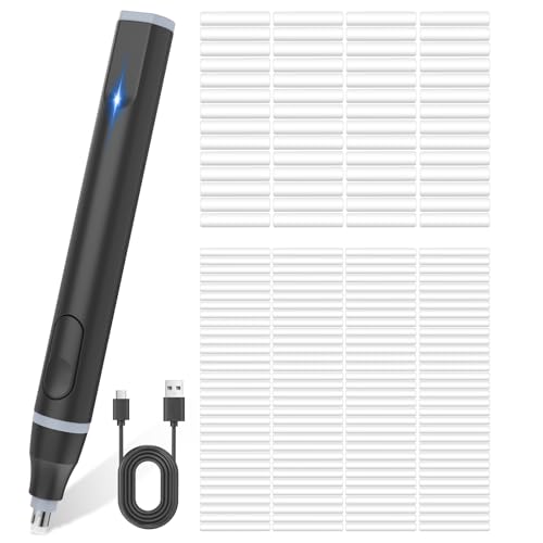 Cuteefun Elektrischer Radiergummi, USB C Wiederaufladbarer Radierstift Elektrisch mit 220 Radiergummi Minen, 2 Größen, Komfort Griff Präzisionsradierer für Studenten, Skizzen, Ingenieure, Schwarz von Cuteefun