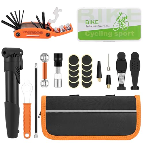 Cuteefun Fahrrad Flickzeug Set, Fahrrad Flickset mit Mini Fahrradpumpe, 16 In 1 Fahrrad Multitool Werkzeug, Fahrrad Werkzeugset Unterwegs, Fahrradreparatur-Set Für Mountainbike, Radfahrer, Motorräder von Cuteefun