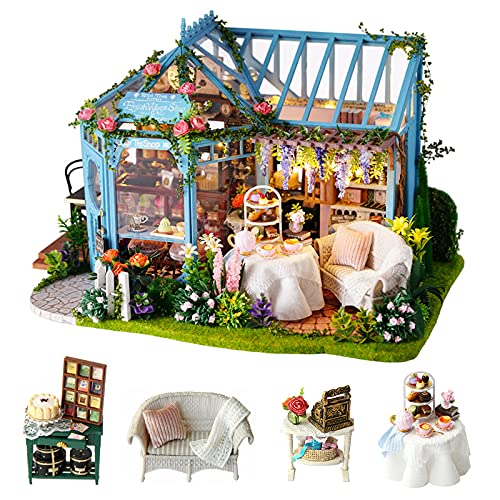 CUTEROOM DIY Mini Dollhouse Wooden Furniture Kit, Rosengarten Teehaus - handgemachte Hütte kleines Haus mit Spieluhr - zum Zusammenbau von Spielzeug Geburtstagsgeschenken CUTEROOM DIY Mini Dollhouse Wooden Furniture Kit, Rosengarten Teehaus - handgemachte Hütte kleines Haus mit Spieluhr - zum Zusammenbau von Spielzeug Geburtstagsgeschenken von CUTEROOM