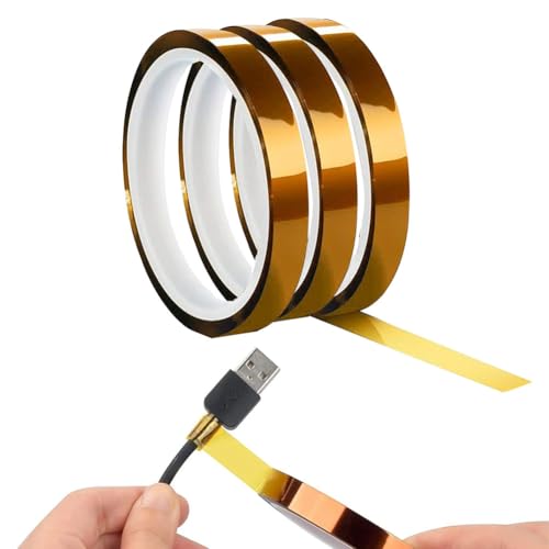 Hitzebeständiges Klebeband,3 Rollen Kapton Tape,Hohe Temp Tape,Hitzebeständiges Tape,Hochtemperatur Klebeband,Polyimid Film Klebeband Hochtemperaturband,für 3D-Drucker Löten,Isolierenden Leiterplatten von Cutiolly