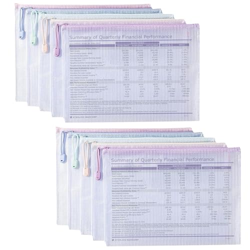 Dokumententasche A4,10pcs Dokumententasche mit Reißverschluss,Mesh Kunststoff Dokumententasche,Wasserdichte Mesh Dokumententaschen,Dokumententasche A4 Abheftbar Transparent,für Dokumente,Quittung von Cutiolly
