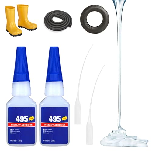 Gummikleber Extra Stark Wasserfest,2PCS Gummikleber,Instant Gummi Kleber,Gummi Kleber Sofortige Bindung,mit 2 Applikator-Tropfern,für Gummiprodukte,Reifen,Schuhe,DIY Bastelarbeiten von Cutiolly