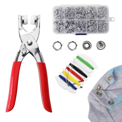 Cutiolly Metall-Schnappverschluss-Set, 100 Sets Druckknöpfe, Nähfrei Metall Nähzubehör, Fünfpoliger Schließe, Werkzeugset mit Zange und Presse von Cutiolly
