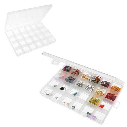 Cutiolly Sortierbox für Kleinteile,24 Fächer Aufbewahrungsbox,Sortierbox Transparent,Aufbewahrungsbehälter aus Kunststoff mit Deckel,Setzkasten,Sortimentskasten,für Kleine Perlen,Clear Plastic von Cutiolly