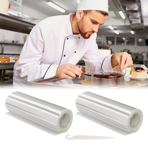 Tortenrandfolie,Transparent Acetat Rolle,Tortenrandfolie Wiederverwendbar,Verdickter Tortenrandfolie,Transparent Rolle Kuchen Halsbände,Acetat Folie für Kuchen Tortendeko Schokolade (10m*20cm*2pcs) von Cutiolly
