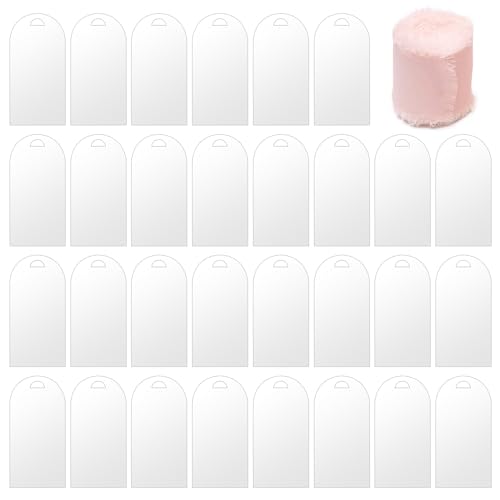 30 Stück klare Acryl-Platzkarten,30pcs Hochzeit Namenstafel Transparent Rosa Band Rolle,Acryl-Schilderhalter,klare Tischkarten für Hochzeit,für DIY,Gästename (Transparent) von CutitiUU