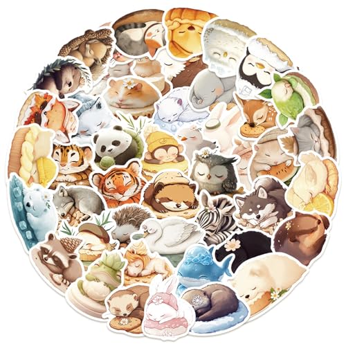 50 Stück Tiere Sticker Set Süße Tiere Sticker Kinder Wasserfest Selbstklebend Cartoon Tier Aufkleber Vinyl Aufkleber für Laptop, Telefon, Kindle, Wasserflasche, Koffer, Scrapbook, Fotoalben (B) von CutitiUU
