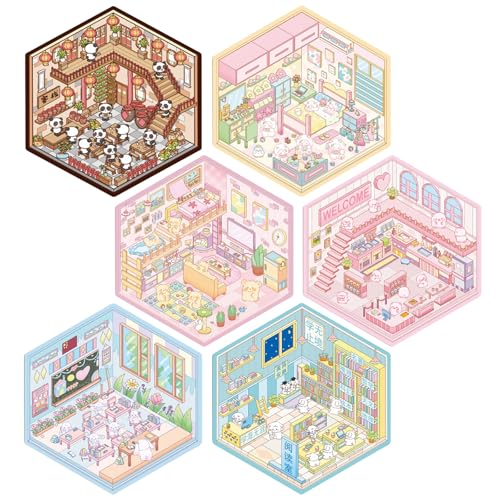 6 Sets DIY 3D Haus Aufkleber 3D-Aufkleber-Szene Machen Sie Ihre eigenen Aufkleber Lustige Cartoon Szene Aufkleber Kreative Szene Spaß Stacking mit Pinzette für Relief Stress Pass The Time (Farbe B) von CutitiUU