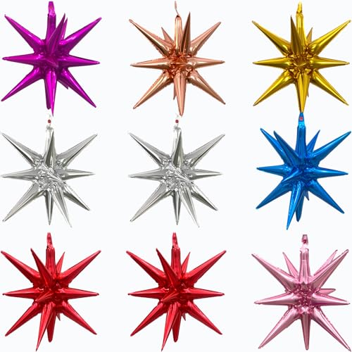 9 Stück Stern-Luftballons Explosion Spike Kegel Stern Helium Mylar Aluminiumfolie Ballons für Geburtstag Jahrestag Babyparty Hochzeit Neujahr Disco Party Dekorationen von CutitiUU