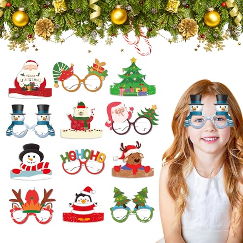 CutitiUU 12 Stück Weihnachts Papierbrillen Neuheit Party-Thema Xmas Brillen Masken Masquerade Brillen Fiesta Brillenrahmen Kostüm Dekoration Erwachsene Kinder (B) von CutitiUU