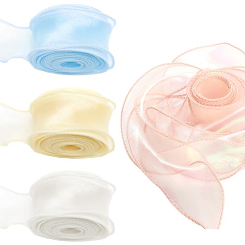 CutitiUU 4 Rollen 4cm x 9.1m Organzaband,Schillerndes Chiffonband - Geschenkband & Schleifenband, 4 Farben, schimmerndes Polyesterband für Hochzeitsstrauß, Kränze & Dekoration (#3) von CutitiUU