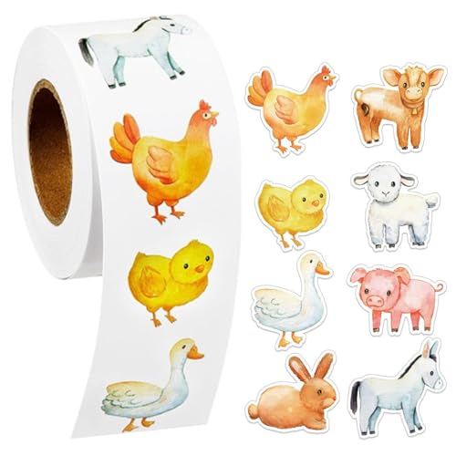 CutitiUU 500 pcs Tier Belohnungsaufkleber,Tiere Sticker Set,Animal Sticker Rolle Cartoon Tiere Belohnungsaufkleber Selbstklebend, Runde Tier Aufkleber,Tieraufkleber Belohnungsaufkleber (Geflügel) von CutitiUU