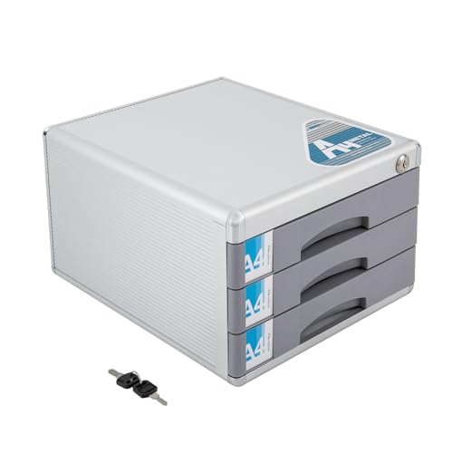 Ablagebox Metall Schubladenbox Abschließbar Dokumenten Aufbewahrung Ablagebox 3/5 Fächer, Schubladenbox A4 Aktenschrank Aluminiumlegierung Bürobox mit Etiketten zur Beschriftung (3 Ebenen) von Cutycaty
