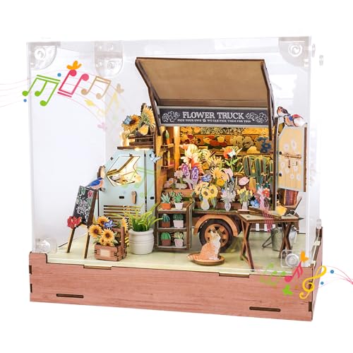 DIY Miniaturhaus Bausatz (Blumen Truck) Winzige Puppenhaus Bausätze für Erwachsene zum Bauen, Mini-Modellbausätze mit LED&Spieluhr&Staubschutzhülle, Holz Bastelpuzzles, Geschenke für Familie von Cutywood