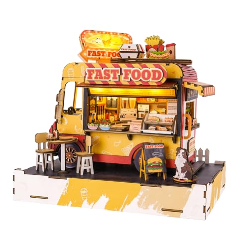 DIY Miniaturhaus Bausatz (Fastfood Truck) Winzige Puppenhaus Bausätze für Erwachsene zum Bauen, Mini-Modellbausätze mit LED&Spieluhr, Holz Bastelpuzzles, Geschenke für Familie und Freunde von Cutywood