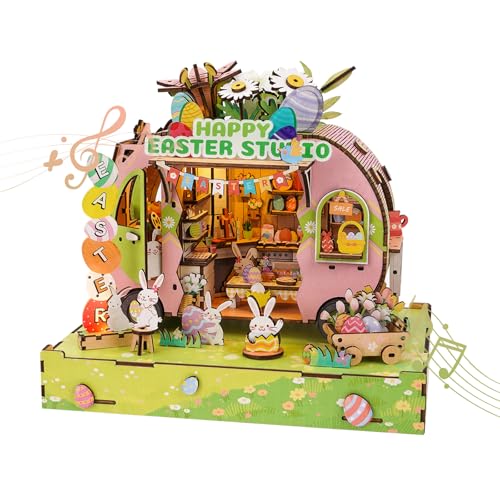 DIY Miniaturhaus Bausatz (Ostereier Truck) Winzige Puppenhaus Bausätze für Erwachsene zum Bauen, Mini-Modellbausätze mit LED&Spieluhr, Holz Bastelpuzzles, Geschenke für Familie und Freunde von Cutywood