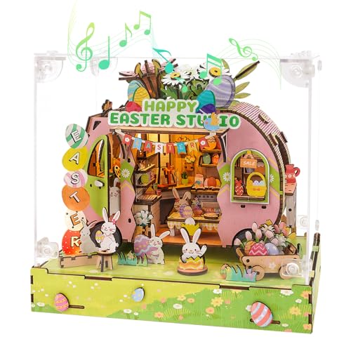 DIY Miniaturhaus Bausatz (Ostereier Truck) Winzige Puppenhaus Bausätze für Erwachsene zum Bauen, Mini-Modellbausätze mit LED&Spieluhr&Staubschutzhülle, Holz Bastelpuzzles, Geschenke für Familie von Cutywood