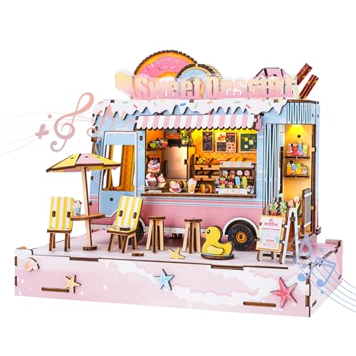 DIY Miniaturhaus Bausatz (Süßspeisen Truck) Winzige Puppenhaus Bausätze für Erwachsene zum Bauen, Mini-Modellbausätze mit LED&Spieluhr, Holz Bastelpuzzles, Geschenke für Familie und Freunde von Cutywood