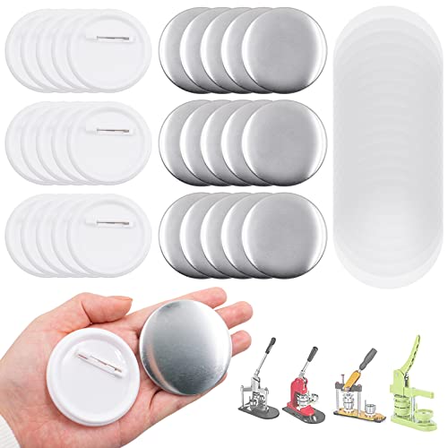 100 Stück 58mm Leere Schaltfläche Abzeichen Button Teile Button Supplies Back Button Teile für Button Maker Maschine DIY Handwerk einschließlich Metallschalen Rückabdeckung und Klarfilm von Cuyacili