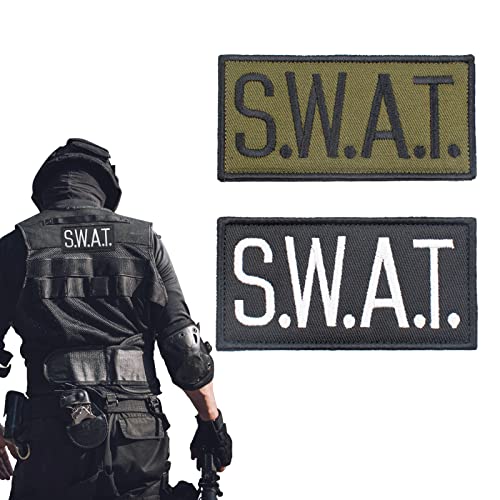 2 Pcs SWAT Aufnäher gestickt Bestickte Patches Applique Patches Taktischer kleiner Patch für Brust oder Schulter Kinder Teens Erwachsene Polizei Fans DIY Kleidung (Schwarz und Armee Grün, 10 x 5cm) von Cuyacili