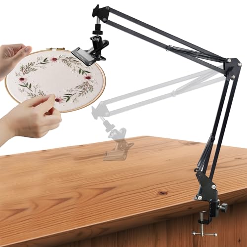 Stickrahmen Halter Sticktischständer 3-in-1 Rahmen/Tablet-/Handyhalter Klappbarer Kreuzstichständer Stickrahmenhalter 360 drehbarer für Stickrahmen Schwarz von Cuyacili