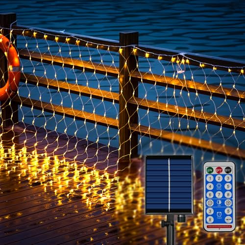 Cveenk LED Solar Lichternetz Lichtervorhang 1,5 x 1,5M, 8 Modi 96 LED Lichterkette Warmweiß für Innen und Außen Weihnachten Hochzeit Garten Patio Fence Camping Home von Cveenk