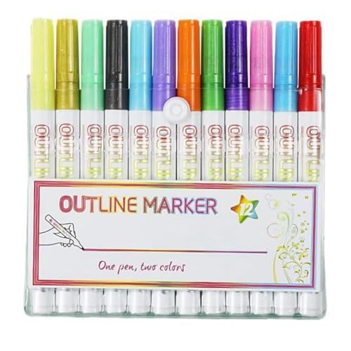 Cvoepobey 12 Farben Glitzer Gelstifte Set Kit Konturmarker Doppellinien-Stift-Set Glitzer Marker Kunststifte zum Schreiben Cvoepobey 12 Farben Glitzer Gelstifte Set Kit Konturmarker Doppellinien-Stift-Set Glitzer Marker Kunststifte zum Schreiben von Cvoepobey