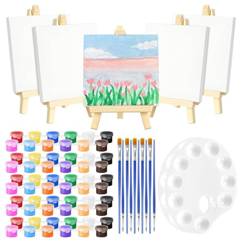 Cvoepobey Mini-Leinwand und Staffeleien mit Farbpalette und Pinseln, 82-Teiliges Malset Inkl. Kleiner Malleinwand von Cvoepobey