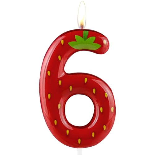 Cxryrzhe Erdbeere Nummer 6 Kerze, modernes Obstthema Geburtstag Kuchen Dekoration, Metall Handwerk Design, Neuheit Kerze Cxryrzhe Erdbeere Nummer 6 Kerze, modernes Obstthema Geburtstag Kuchen Dekoration, Metall Handwerk Design, Neuheit Kerze von Cxryrzhe
