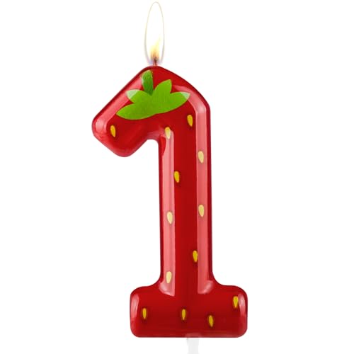 Cxryrzhe Geburtstagskerze zum 1. Geburtstag, Motiv: Erdbeere Nummer 1, moderne Obst-Thema, Kuchendekoration für Kinder, Jungen, Mädchen, Party-Dekoration Cxryrzhe Geburtstagskerze zum 1. Geburtstag, Motiv: Erdbeere Nummer 1, moderne Obst-Thema, Kuchendekoration für Kinder, Jungen, Mädchen, Party-Dekoration von Cxryrzhe