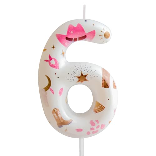 Cxryrzhe Geburtstagskerzen, Nummer 6, pinkes Cowboy-Muster, 6. Geburtstag, Party, für Mädchen, Jungen, Geburtstag, Tortenaufsatz, Abschlussfeier, Jahrestag, Cowboy-Party-Dekoration, Cowgirl-Thema Cxryrzhe Geburtstagskerzen, Nummer 6, pinkes Cowboy-Muster, 6. Geburtstag, Party, für Mädchen, Jungen, Geburtstag, Tortenaufsatz, Abschlussfeier, Jahrestag, Cowboy-Party-Dekoration, Cowgirl-Thema von Cxryrzhe