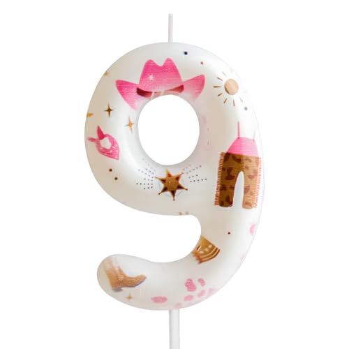 Cxryrzhe Geburtstagskerzen, Nummer 9, rosa Cowboy-Muster, 9. Geburtstag, Party, für Baby, Mädchen, Jungen, Geburtstag, Tortenaufsatz, Abschlussfeier, Jahrestag, Cowboy-Party-Dekoration, Cowgirl-Thema von Cxryrzhe