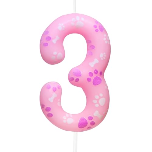 Cxryrzhe Kerze zum 3. Geburtstag, Hundepfote, Nummer 3, Kerze, Hundepfote, Kuchendekoration, Geburtstagsparty-Zubehör, rosa Hundepfotenabdruck, Themenkuchenaufsatz, Dekorationen für Kinder, Jungen, Cxryrzhe Kerze zum 3. Geburtstag, Hundepfote, Nummer 3, Kerze, Hundepfote, Kuchendekoration, Geburtstagsparty-Zubehör, rosa Hundepfotenabdruck, Themenkuchenaufsatz, Dekorationen für Kinder, Jungen, von Cxryrzhe