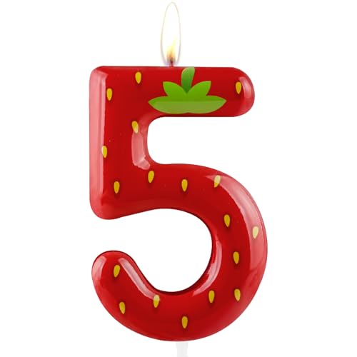 Cxryrzhe Kerze zum 5. Geburtstag, Erdbeer-Kuchendekoration, Erdbeer-Thema, Kuchendekoration, Dekorationen für Kinder, Jungen, Mädchen, Party-Dekoration Cxryrzhe Kerze zum 5. Geburtstag, Erdbeer-Kuchendekoration, Erdbeer-Thema, Kuchendekoration, Dekorationen für Kinder, Jungen, Mädchen, Party-Dekoration von Cxryrzhe