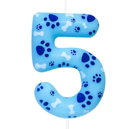 Cxryrzhe Kerze zum 5. Geburtstag, Hundepfote, Zahl 5, Kerze, Hundepfote, Kuchendekoration, Geburtstagsparty-Zubehör, blaue Hundepfotenabdruck-Themenkuchenaufsatz, Dekorationen für Kinder, Jungen, Cxryrzhe Kerze zum 5. Geburtstag, Hundepfote, Zahl 5, Kerze, Hundepfote, Kuchendekoration, Geburtstagsparty-Zubehör, blaue Hundepfotenabdruck-Themenkuchenaufsatz, Dekorationen für Kinder, Jungen, von Cxryrzhe