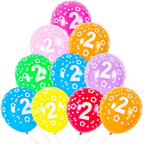 Cxryrzhe Luftballons zum 2. Geburtstag, 30,5 cm, mehrfarbig, bedruckt, Latex-Luftballons, Partyzubehör, Nummer 2, Geburtstag, für Jungen, Mädchen, Party-Dekorationen, 10 Stück von Cxryrzhe