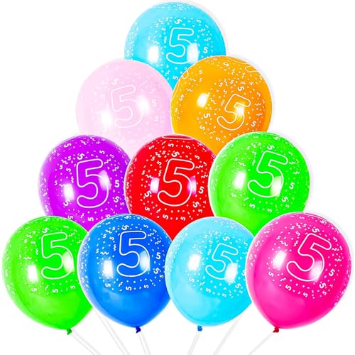 Cxryrzhe Luftballons zum 5. Geburtstag, 30,5 cm, mehrfarbig, bedruckt, Latex-Luftballons, Partyzubehör, Nummer 5 Jahre alt, für Jungen, Mädchen, Party-Dekorationen, 10 Stück von Cxryrzhe