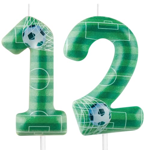 Geburtstagskerze, Zahl 12, Fußball-Kuchendekoration, Happy Birthday, Party, Kerze, grüner Fußball-Thema, Kuchendekoration, Dekorationen für Männer, Jungen, Kinder, Fußball-Fan, Party-Dekorzubehör von Cxryrzhe