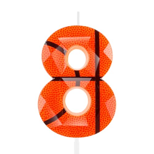 Geburtstagskerzen, 3D-Basketball-Zahl 8, Orange, 8. Geburtstag, Premium-Wachs und 3D-Diamant-Design, Basketball-Thema, Kuchendekoration, Dekoration für Jungen, Mädchen, Kinder, Partyzubehör von Cxryrzhe