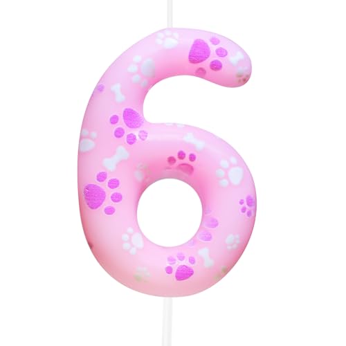Geburtstagskerzen, Motiv: Hundepfote, Nummer 6, Rosa Geburtstagskerzen, Motiv: Hundepfote, Nummer 6, Rosa von Cxryrzhe