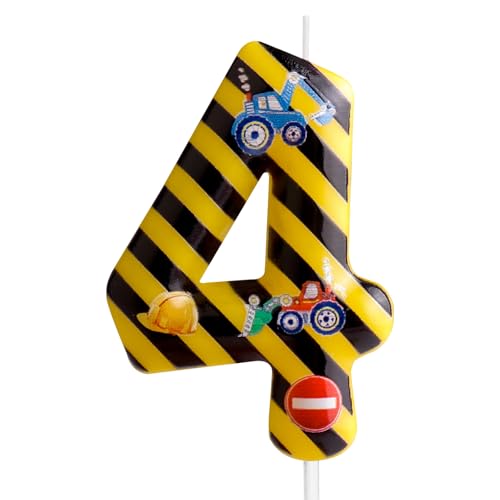 Geburtstagskerzen, Zahl 4, Gelb / Schwarz, gestreift, Bauthema, 4. Geburtstag, Party, für Mädchen, Jungen, Geburtstag, Tortenaufsatz, Abschlussfeier, Jahrestag, Dekorationen Geburtstagskerzen, Zahl 4, Gelb / Schwarz, gestreift, Bauthema, 4. Geburtstag, Party, für Mädchen, Jungen, Geburtstag, Tortenaufsatz, Abschlussfeier, Jahrestag, Dekorationen von Cxryrzhe