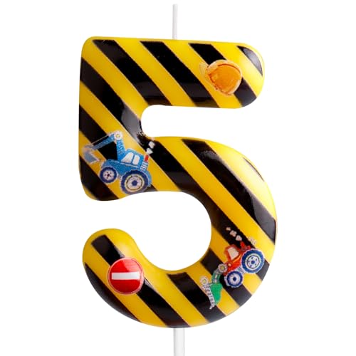 Geburtstagskerzen, Zahl 5, Gelb / Schwarz, gestreift, Bauthema, 5. Geburtstag, Party, für Mädchen, Jungen, Geburtstag, Tortenaufsatz, Abschlussfeier, Jahrestag, Dekorationen von Cxryrzhe