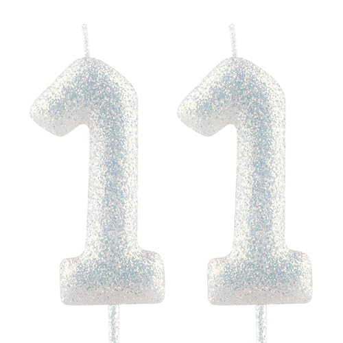 Geburtstagskerzen Nummer 11 weiß Glitter Geburtstag Kerze Kuchen Topper Dekorationen für Party-Feier-Dekor-Zubehör von Cxryrzhe