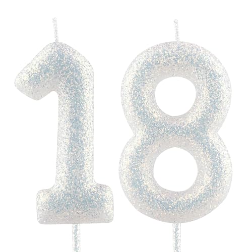 Geburtstagskerzen Nummer 18 weiß Glitter Geburtstag Kerze Kuchen Topper Dekorationen für Party-Feier-Dekor-Zubehör Geburtstagskerzen Nummer 18 weiß Glitter Geburtstag Kerze Kuchen Topper Dekorationen für Party-Feier-Dekor-Zubehör von Cxryrzhe