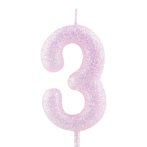 Geburtstagskerzen Nummer 3 rosa violett Glitter Geburtstag Kerze Kuchen Topper Dekorationen für Party-Feier-Dekor-Zubehör von Cxryrzhe