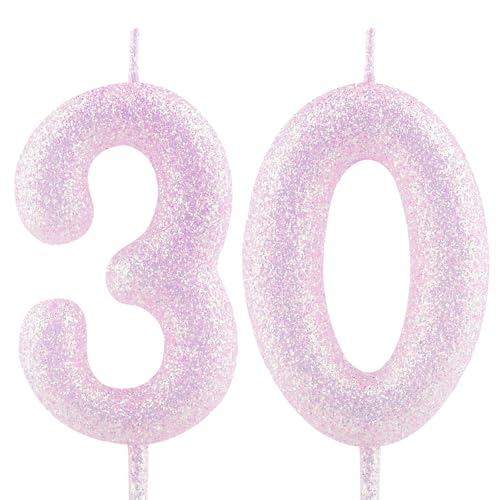 Geburtstagskerzen Nummer 30 rosa violett Glitter Geburtstag Kerze Kuchen Topper Dekorationen für Party-Feier-Dekor-Zubehör Geburtstagskerzen Nummer 30 rosa violett Glitter Geburtstag Kerze Kuchen Topper Dekorationen für Party-Feier-Dekor-Zubehör von Cxryrzhe