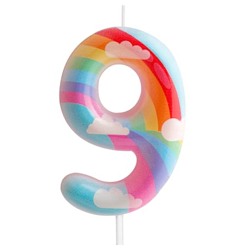 Geburtstagskerzen zum 9. Geburtstag, Nummer 9, Rosa, Regenbogen-Motiv, für Geburtstag, Party, Wolke, Regenbogen-Thema, bezauberndes Design für Babys, Mädchen, Jungen, Geburtstagstortenaufsatz, Geburtstagskerzen zum 9. Geburtstag, Nummer 9, Rosa, Regenbogen-Motiv, für Geburtstag, Party, Wolke, Regenbogen-Thema, bezauberndes Design für Babys, Mädchen, Jungen, Geburtstagstortenaufsatz, von Cxryrzhe