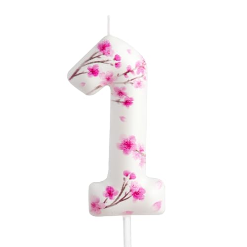 Kerze zum 1. Geburtstag, Kirschblüte, Zahl 1, Kirschblüte, Kuchendekoration, Geburtstagsparty-Zubehör, Weiß / Rosa, Sakura-Thema, Kuchendekoration, Dekoration für Kinder, Jungen, Mädchen, Kerze zum 1. Geburtstag, Kirschblüte, Zahl 1, Kirschblüte, Kuchendekoration, Geburtstagsparty-Zubehör, Weiß / Rosa, Sakura-Thema, Kuchendekoration, Dekoration für Kinder, Jungen, Mädchen, von Cxryrzhe